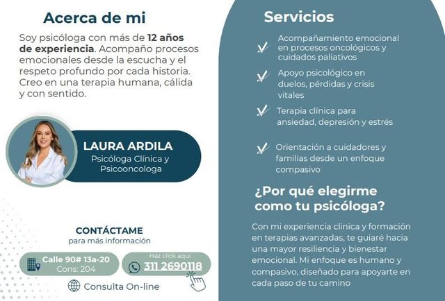 Acercar imagen: Laura Ardila, psicóloga clínica y Psicooncologa